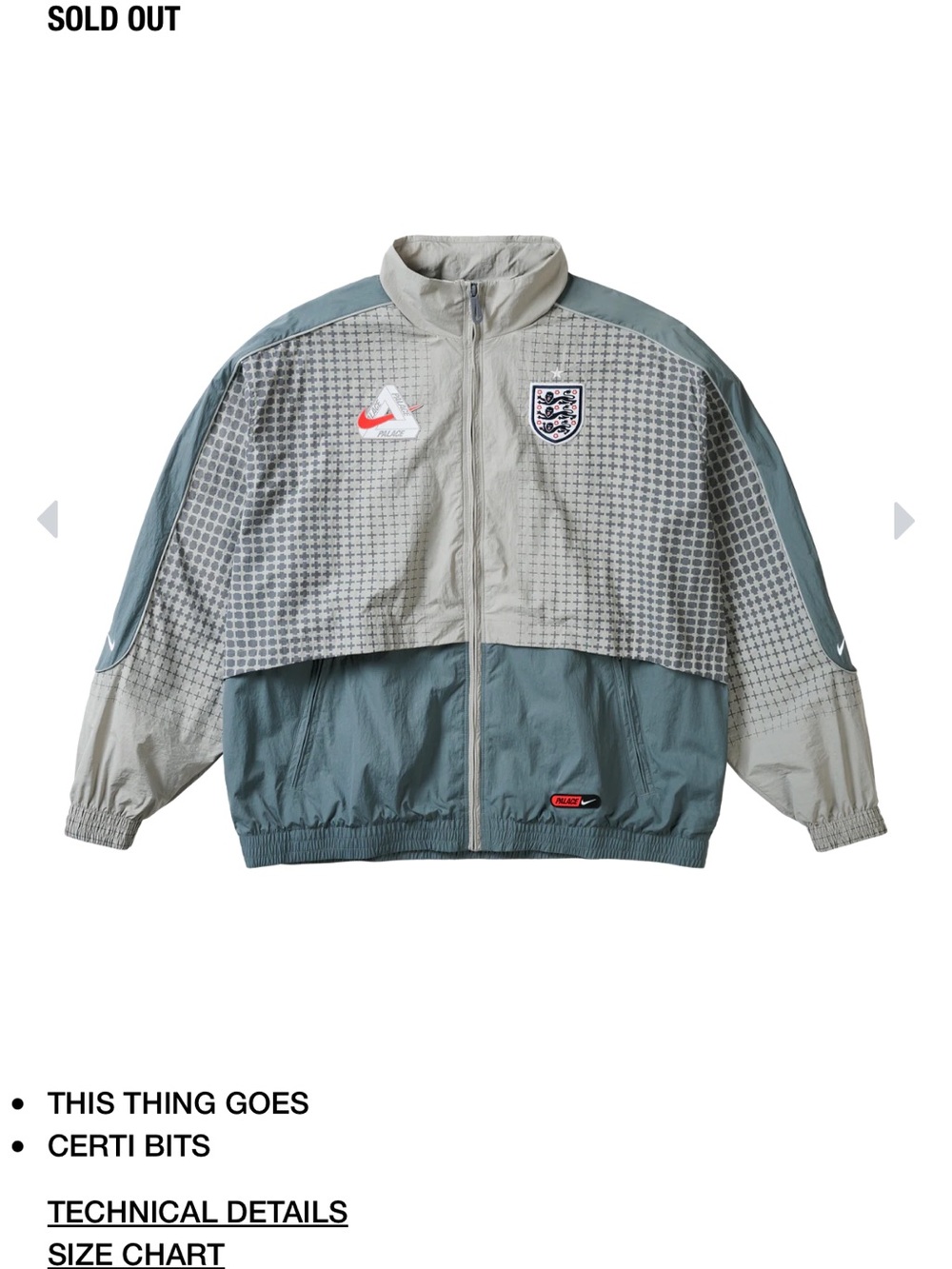 Palace X Nike England Two-Tone Gray/Teal Track Jacket